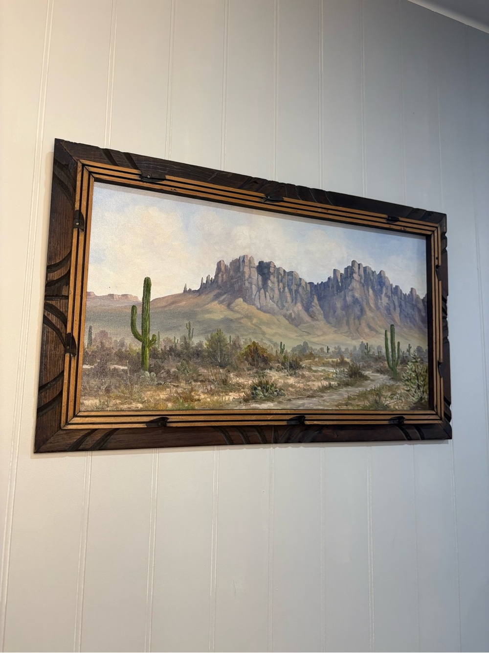 Vintage Southwestern Desert Landscape Oil Painting Framed Wall Art 23x14